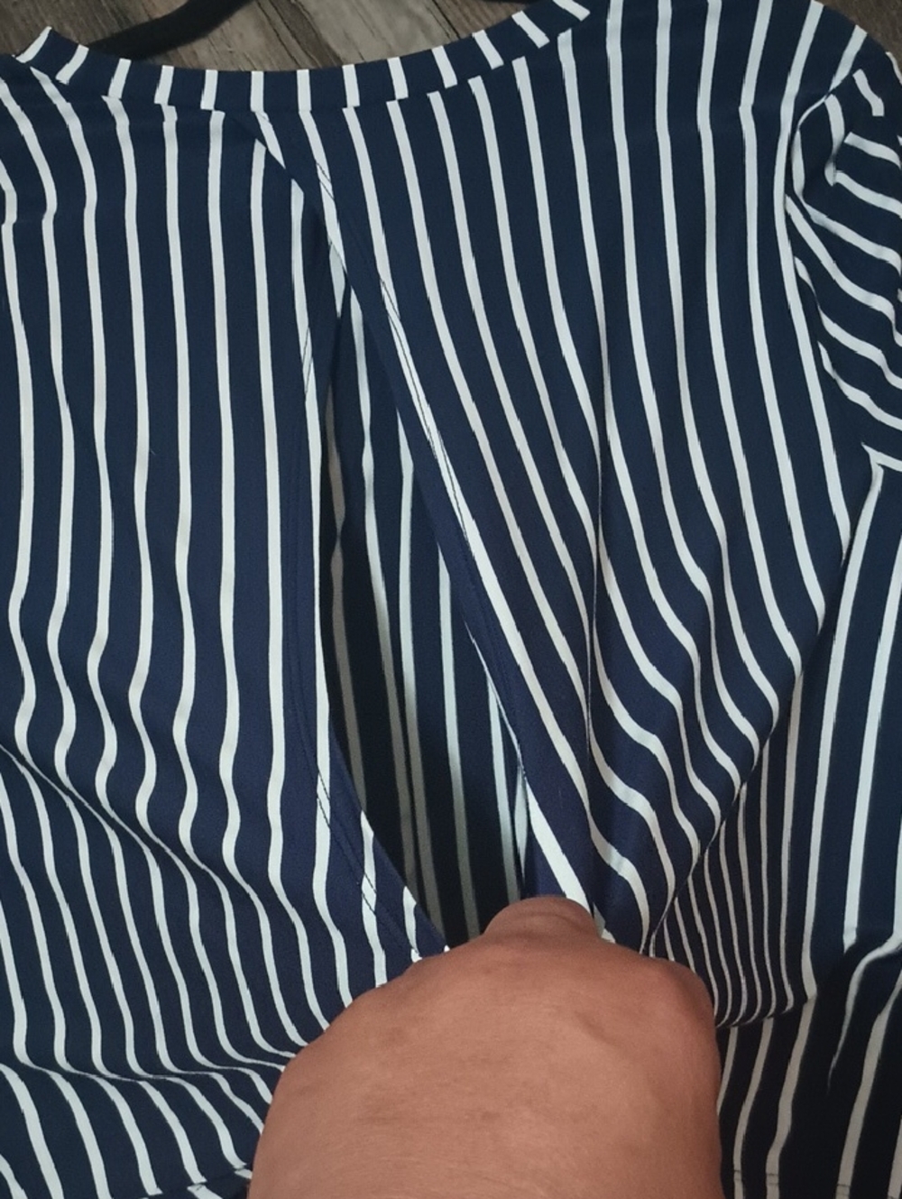Striped Navy and White Short Sleeve Slightly Open Back Top & Matching Pant - Picture 3 of 5